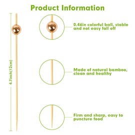 LOKIPA 100PCS Cocktail Toothpicks, Bamboo Cocktail Picks for Appetizers for Wedding, Birthday and Parties (Rose Gold, 4.72 Inch)