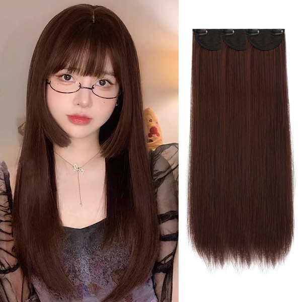 Sofeiyan Long Straight Long Clip-on Wig, Set of 3, One-touch