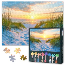 Tranquil Seaside Sunset Puzzle 1000 Pieces - Intricate Beach Scene with Waves & Dunes, 50x70cm Art for Serene Wall Decor & Unique Gifts