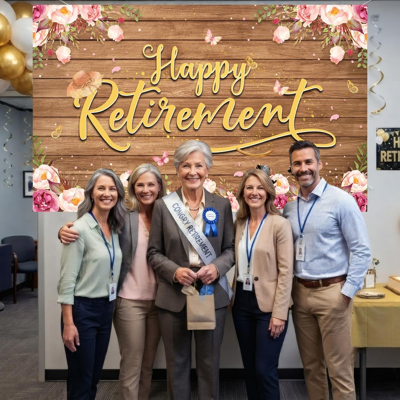 Rustic Floral Retirement Banner Party Decorations For Women 5.9x3.6ft