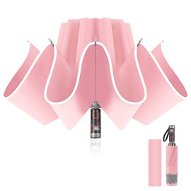 Pioggistar Windproof Umbrella for Men and Women, Inverted Mechanic Umbrellas 10 Ribs, Automatic Open and Close, Compact, Diameter 105 cm, pink