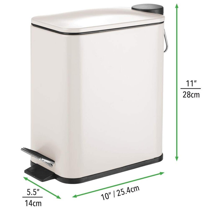 mDesign 5 Liter Rectangular Small Steel Step Trash Can Wastebasket,