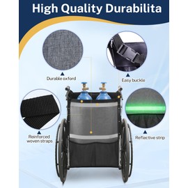 Oxygen Tank Holder for Wheelchairs, Walkers & Scooters - Reflective Straps, Quick-Release, Quick-Dry Easy-Clean - Fits D/E Small Cylinders（2, Grey)