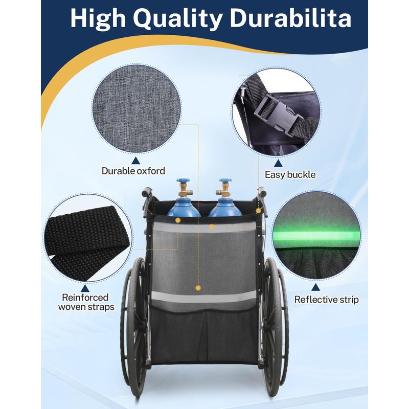 Oxygen Tank Holder for Wheelchairs, Walkers & Scooters - Reflective