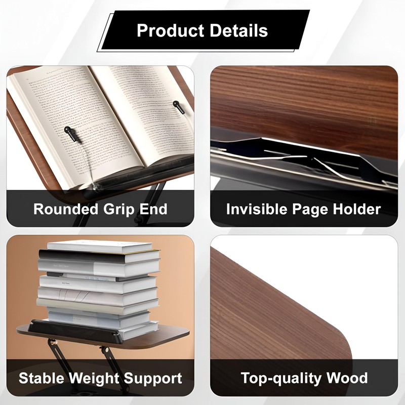 Adjustable Book Stand for Reading with 360° Rotating Base, Foldable