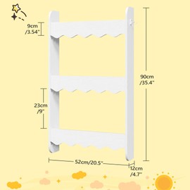 MAHANCRIS 3-Tier Kids Bookshelf, Wall Mounted Book and Toy Storage Rack, Wooden Storage Book Rack for Kids, Wall Book Shelf Organizer, for Kids Room, Playroom, Bedroom, Nursery, White KBWT8701