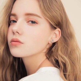 14K Gold Plated Stud Earrings | 925 Sterling Silver Post CZ Hypoallergenic Earrings Love Knot Cubic Zirconia Earrings for Women (Rose Gold)