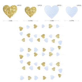 Gold and White Heart Decorations Double Sided Sequin 3D Heart Hanging Wall Art Ornament Garland for Nursery Classroom Bedroom Valentines Day Holiday Christmas Weeding Anniversary Home Wall Decor