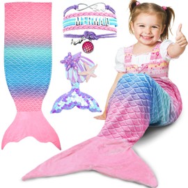 RDDAIPE Mermaid Blanket, 140 x 60 cm, Mermaid Blanket for Girls, Children, Mermaid Tail Blanket, Mermaid Sleeping Bag, Mermaid Christmas Birthday Gifts, Blue Pink, purple