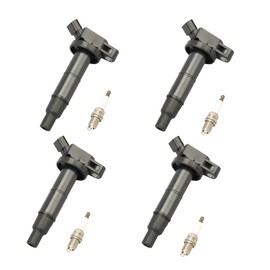 MAYASAF Iridium Spark Plug and Ignition Coil Kit UF333 4 Pairs Compatible for Toyota 09-10 Corolla/01-07 Highlander/RAV4, for Camry/Matrix/Solara, for Pontiac Vibe, for Scion tC/xB, for Lexus HS250h