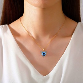 Aneneiceera Crystal Evil Eye Pendant Necklace Gothic Blue Talisman Eye Pendant Necklace Turkish Evil Eye Lucky Protection Necklace Heart Rhinestone Eye Necklace Jewellery for Women and Girls