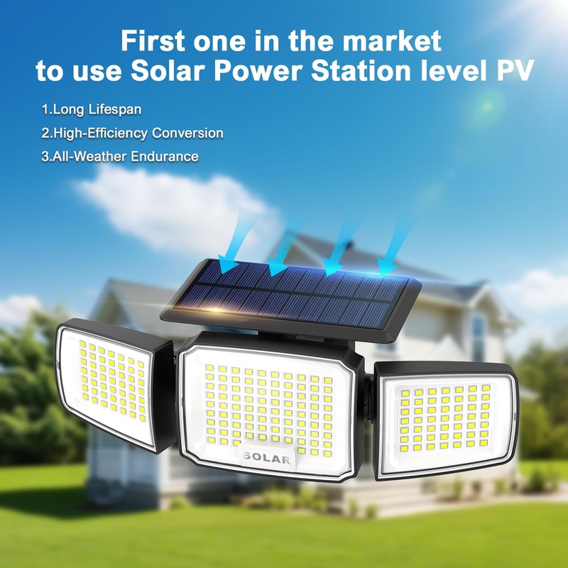 JEJOT Solar Security Light Outdoor Super Bright LED w/Remote Control,
