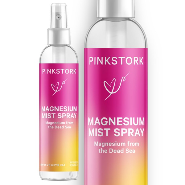 Pink Stork Magnesium Spray Mist - Pure Magnesium Chloride Body Spray for Occasional Morning Sickness, Calm, Stress, & Sleep - Fast-Absorbing, Pregnancy Must Haves, 200 mg per 6 Sprays, 4 oz Unscented