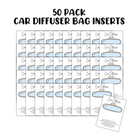 Car Oil Diffuser Package Bag Insert Care Instruction Cards | 50 pk 5x7” Minimalist Simple White fits in 6x9” for Holographic Bags Warning Inserts Cardstock Reed Bullet Wooden Top Product Client