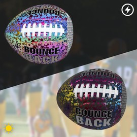 BOUNCEBACK Holographic Reflective Training Football Youth Size 7(Ages 5-14), Bright up Halfball Quarterback Training Equipment, Solo Practicing PassCatch Football (with Pump)