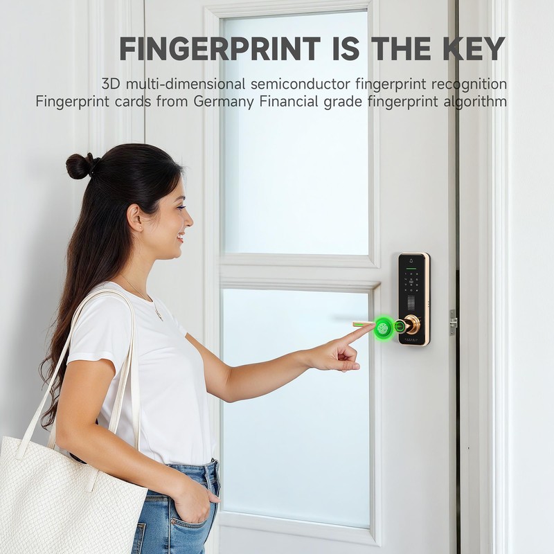 SAMUNIX Smart Fingerprint Door Lock with Handle - Premium Golden