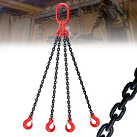 FITHOIST 6 Ton 4 Leg Chain Sling 5/16” 5 Ft, G80 Alloy Steel 4 Way Chain Slings Quadruple Leg Slings Lifting with 4 Safety Grab Hooks Heavy Duty for Engine Hoist Lifts