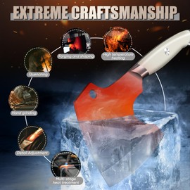 DRGSKL Hackmesserfür Fleisch und Knochen, Full Tang Küchenbeil, Metzgermesser Extrem Scharf, Handgeschmiedetes Hackbeil Messer,Fleischerbeil für Küchen Camping BBQ