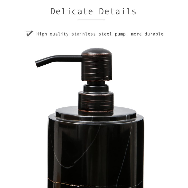 JIMEI Black Marble Soap Dispenser Hand or Dish for Bathroom