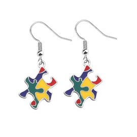 CENWA Autism Puzzle Piece Necklace/Earrings Asperger Awareness Jewelry Gift for Autism Mom/Autism Teacher/Autistic (Autism Puzzle earrings)