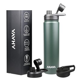 AHAVA Vacuum Insulated Stainless Steel Water Bottle | 750 ml | 2 Lids - Straw & Spout | Dishwasher Safe | 12hrs Hot, 24hrs Cold | BPA Free (Dark Slate Green)