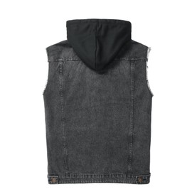 Ginsiom Men's Denim Vest,Sleeveless Jean Hooded Jacket Ripped Stretchy Sleeve Less Fashion Battle Vest for Men with Hood