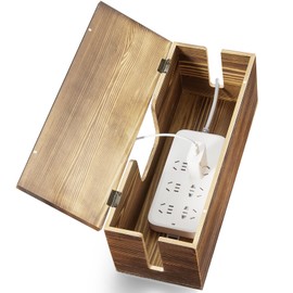 Large Cable Management Box - Burnt Wood Cable Organizer Box and Power Strip Box for Electrical Cord Management - Hide Desk Cord and Floor Cables - Wire Storage and Organization for Cords