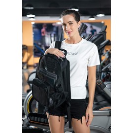 Heavy Duty Mesh Backpack, Semi-Transparent Mesh Backpack, See Through Mesh Backpack for Commuting, Swimming, Travel, Beach, Outdoor Sports (Black)
