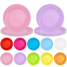JYUHA 100 Pack Colorful Party Paper Plates, 7 Inch Dessert Paper Plates Round Picnic Paper Plates Rainbow Coloured Paper Plates for Dinner Birthday Party DIY Painting (10 Colors)