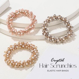 BARTOSI Rhinestone Hair Ties Champagne Pearl Ponytail Holder Hair Elastic BandsHair Scrunchies Hair Accessories for Women and Girls (Pack of 3)