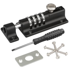 Door Slide Latch, [Heavy Duty] [Weatherproof] Spopal Barn Door Latch for Outdoor, 4 Digit Combination Lock, Keyless Gate Latch Lock, Resettable Slide Bolt Locks for Cabinet, Shed, Fence, Garage-Black