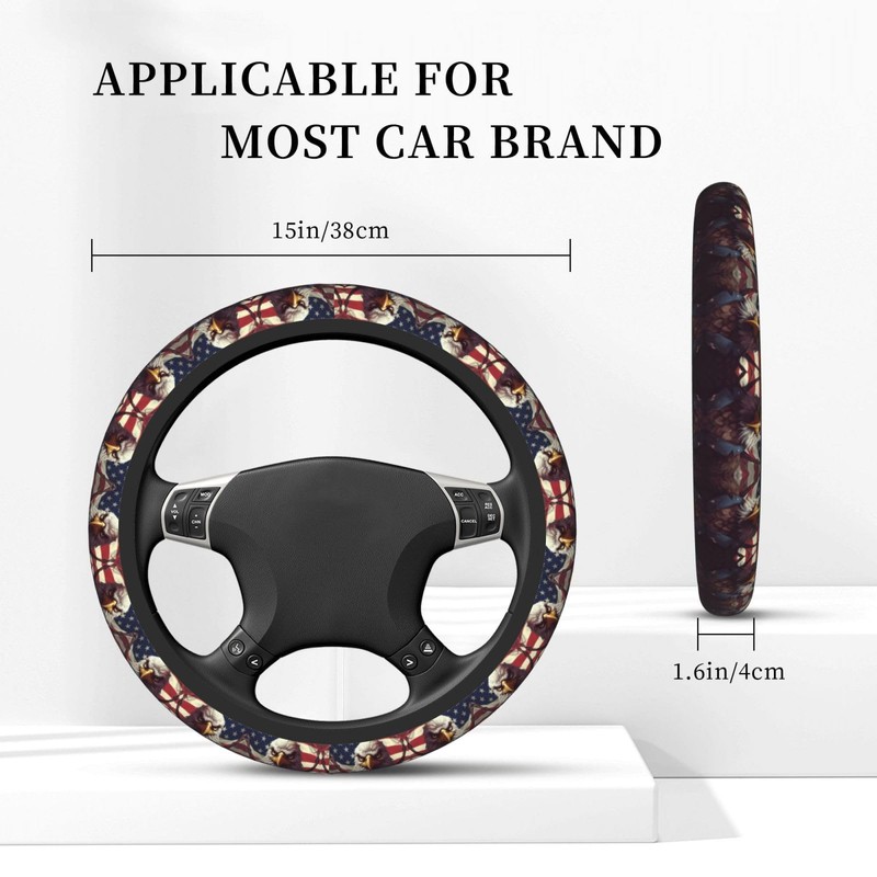 Yiohaha Bald Eagle with an American Steering Wheel Cover 15
