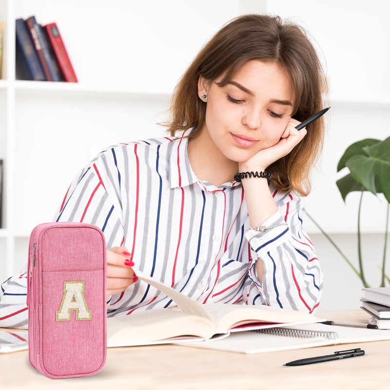 GIFTOXO Preppy Pencil Case for School Supplies, Large Initial Pencil