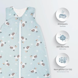 Julius Zöllner Jersey Sleeping Bag, Warm Filling 2.5 Tog, Washable at 60°C, Made in Germany, Oeko-Tex Standard 100, Snail, Size 56/62