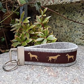 Schlüsselanhänger Schlüsselband Filz hellgrau Webband Hund Magyar Vizsla beige braun Geschenk