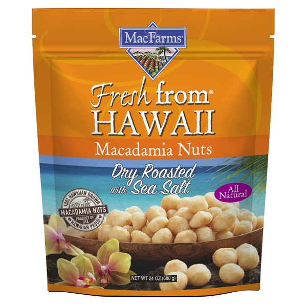 Macadamia Nuts | MacFarms Dry Roasted Macadamia Nuts 24 OZ (1 Pack) - Premium Roasted Nuts with Sea Salt Fresh From Hawaii, Sea Salt Flavored Healthy Snack