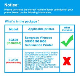 SG500 SG1000 Sublimation Ink Cartridges with Upgraded Chips Replacement for Sawgrass SG500 SG1000 Printers (1 Black, 1 Cyan, 1 Magenta, 1 Yellow, 4-Pack)