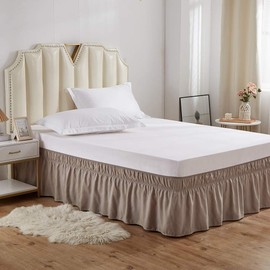 MEILA Wrap Around Bed Skirt Three Fabric Sides Elastic Dust Ruffled 14 Inch Tailored Drop,Easy to Install Fade Resistant-Taupe, Queen/King