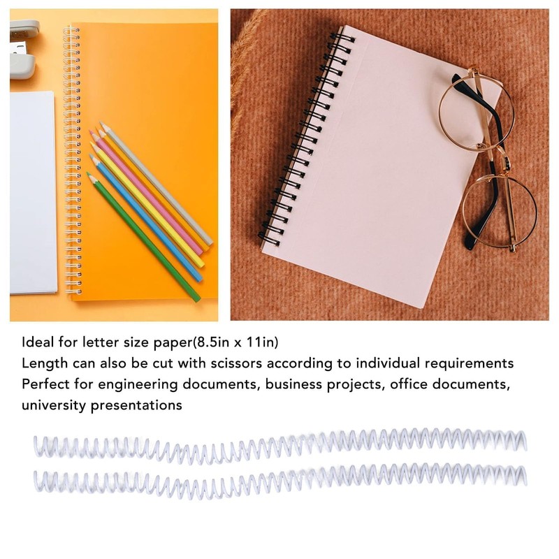 100Pcs Plastic Spiral Binding Coils, 9.5mm (3/8in) Diameter 4:1 Pitch