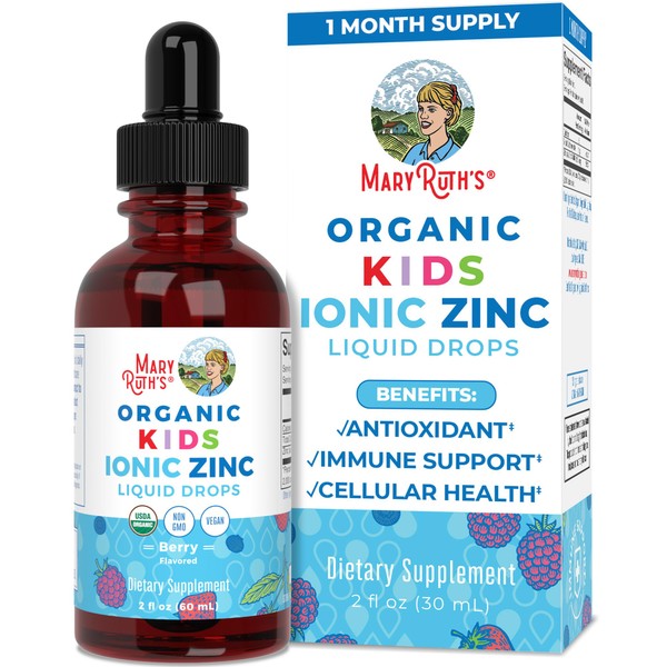 MaryRuth Organics Liquid Zinc Supplements for Immune Support, Immune Support Supplement for Kids, Ages 4-13, Zinc Sulfate, Kids Immune Support, Vegan, USDA Organic, Glycerin Based, 2 Fl Oz