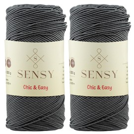 2 madejas de Sensy Premium Chic & Easy de 1.5 mm, 218 yardas, 50% algodón, 50% poliéster, cuerda de ganchillo, hilo de ganchillo (gris oscuro)