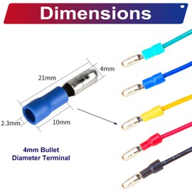 Yoeruyo Insulated Male Crimp Bullet Connector Terminal 4mm Bullet Diameter, 18AWG Red/Black/Yellow/Blue/Green Pre-Crimped Cable Length of 10/30/50/100CM Wire Pack of 5pcs (Bullet M-50CM)