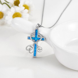 CUPENDA Stethoscope Necklace 925 Sterling Silver Stethoscope Cross Opal Necklace Nurse Doctor Jewerly Graduation Gift for Women