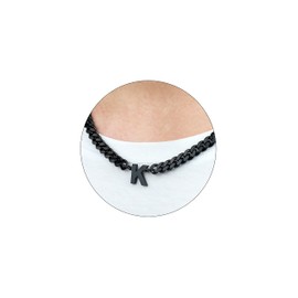 RUOOUY Initial A-Z Cuban Link Chain Necklace for Men Women Stainless Steel Letter Pendant Chain 6.5mm Width 18+2 Inches Jewelry Gift（Black-K）