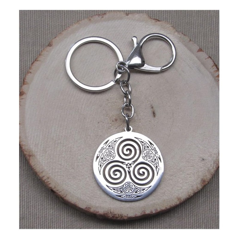 Key Ring Bag Jewellery Medallion Symbol Triskel Stainless Steel Silver