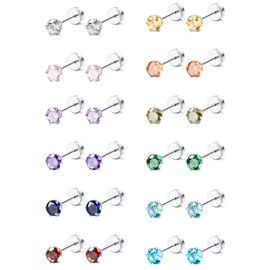 Kakonia CZ Stud Earrings for Women Men Stainless Steel Cubic Zirconia Screwback Earrings Set