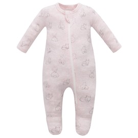 Owlivia Organic Cotton Baby Pajamas, Boys Girls Zip Front Sleep 'N Play, Footed Sleeper, Long Sleeve(3-6 Months, Pink Rabbit)