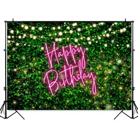 Mocsicka Green Leaves Happy Birthday Backdrop Jungle Safari Party Backdrops Birthday Decorations Nature Green Rustic Lawn Leaves Photography Background Photo Studio Props (Pink, 8x6ft(96x72 inch))