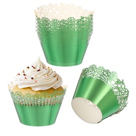 PATIKIL Cupcake Wrappers Paper, 50 Pack Baking Cups Standard Rose Decoration for Anniversary Birthday Weddings and Parties, Reflective Green