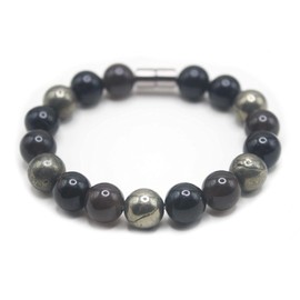 10mm Beaded Bracelets for Men Women Healing Crystal Stone Bracelets Genuine Gemstone Jewelry Easy Lock Clasp (8.50, 01: Obsidian Pyrite Tourmaline)